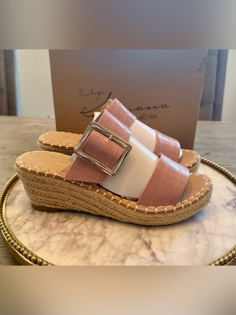 Vintage Havana Pink Croc-Embossed Espadrille Wedge Slide Sandals |Sz. 8.5 (NWB) - Picture 3 of 7